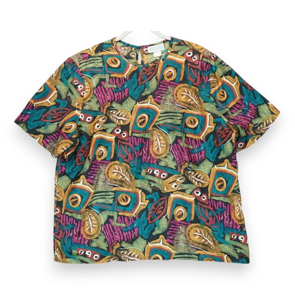 Tops - Vintage 80s Jessica Michelle Top‎ Women's 2XL Blouse Art Deco Short Sleeve